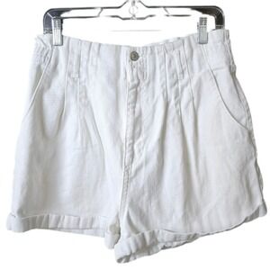 Love Tree Denim Shorts Womens L White Paperbag High Waist Pleated Cuffed 6756PM
